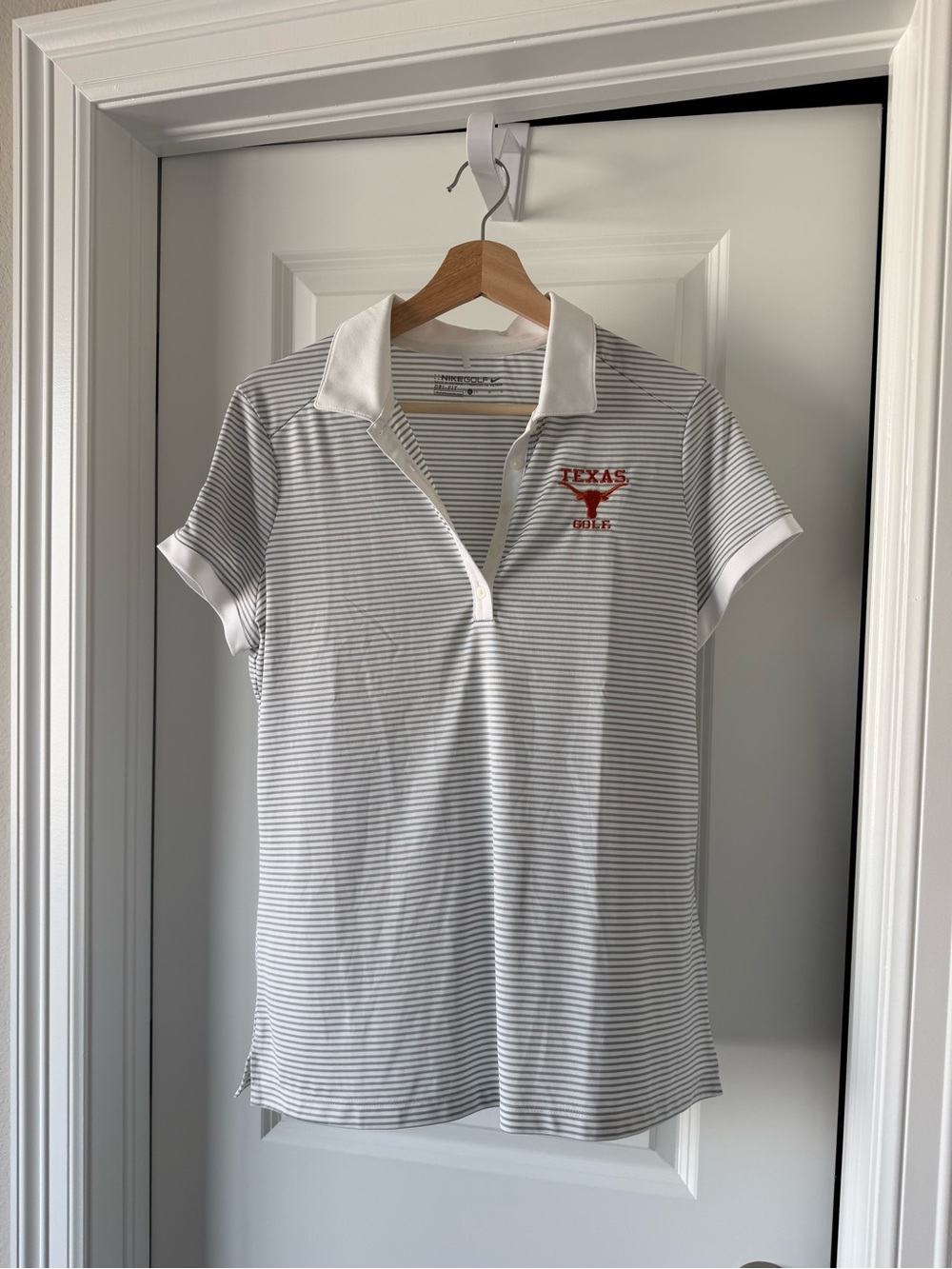 Nike Women’s Texas Golf Polo - White & Light Gray Striped with Orange Logo